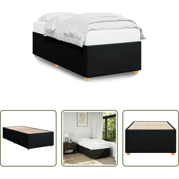 The Living Store Struttura Letto Nera 90X190 Cm In Tessuto-image