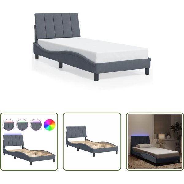 The Living Store Struttura Letto Con Luci Led Grigio Scuro 90X200 Cm In Velluto-image