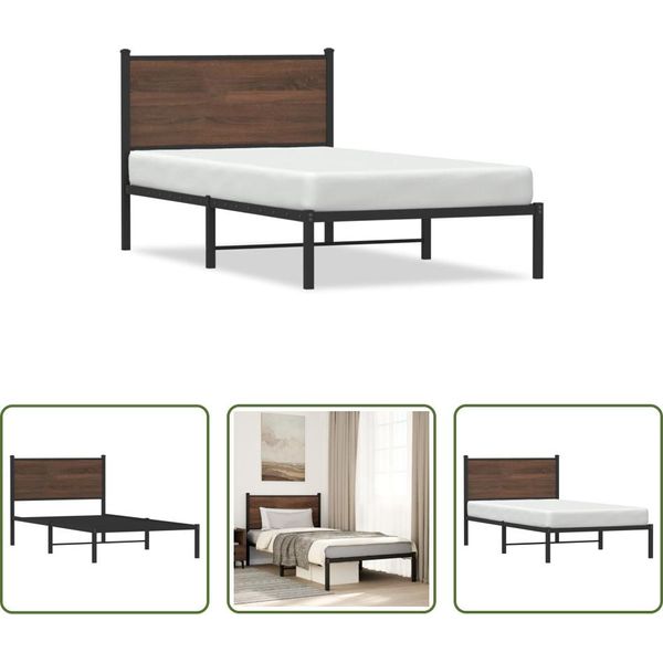 The Living Store Struttura Letto Con Testata In Metallo Effetto Rovere Marrone 107X203 Cm-image