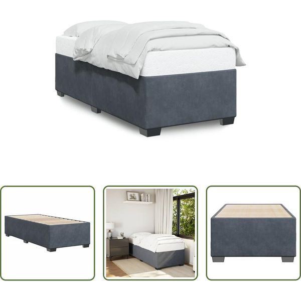 The Living Store Struttura Letto Grigio Scuro 80X200 Cm In Velluto-image