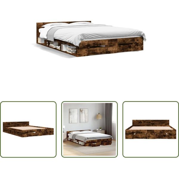The Living Store Struttura Per Letto Con Cassetti In Rovere Fumé 120X200Cm Materiale In Legno-image