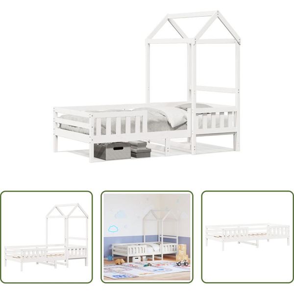 The Living Store Letto In Legno Massiccio Con Tetto Bianco 80X200 Cm Pino-image