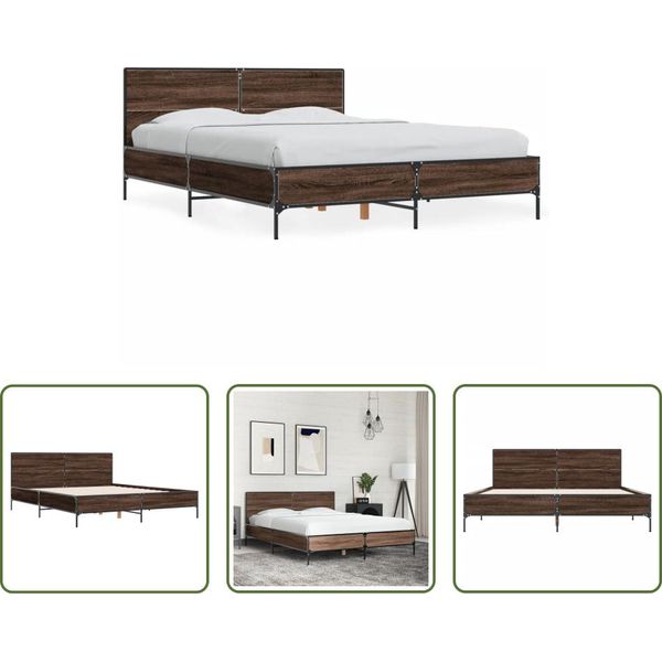 The Living Store Struttura Letto In Rovere Marrone 120X190 Cm Materiale Legno Metallo-image