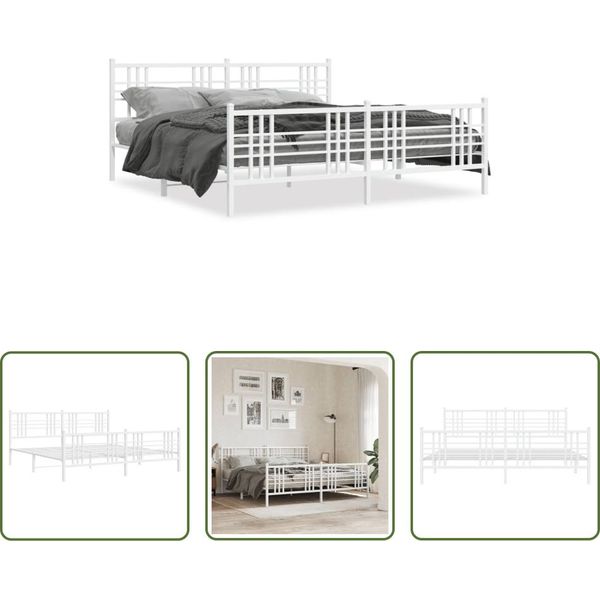 The Living Store Struttura Letto Con Testiera E Pediera In Metallo Bianco 200X200 Cm-image