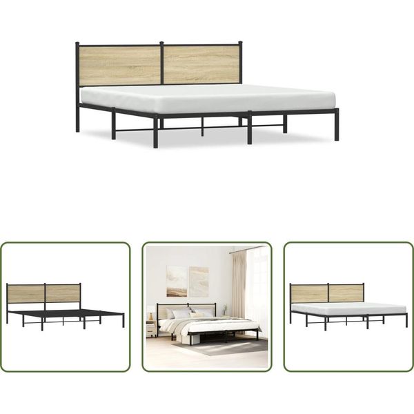 The Living Store Struttura Letto Con Testiera In Metallo Rovere Sonoma 160X200 Cm-image