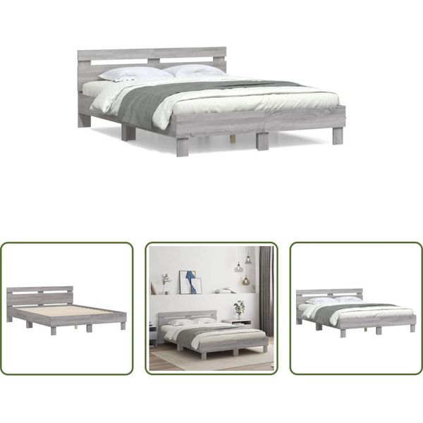The Living Store Giroletto Con Testiera Grigio Sonoma 140X200 Cm In Materiale Ligneo-image