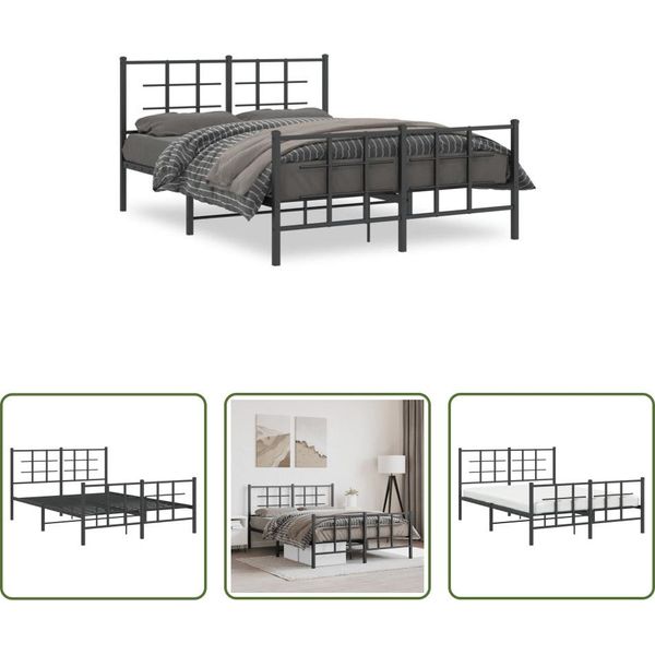 The Living Store Struttura Letto Con Testiera E Pediera In Metallo Nero 140X190 Cm-image