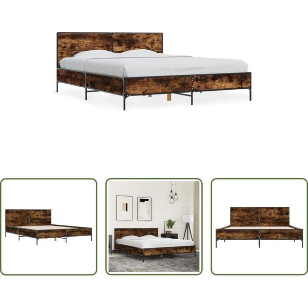 The Living Store Struttura Letto In Rovere Fumé 150X200 Cm Materiale A Base Di Legno E Metallo-image