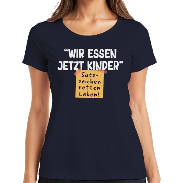 Ora Mangiamo I Bambini I Segni Di Punteggiatura Salvano Le Vite Scherzo Grammaticale Maglietta Da Donna, Navy, Xxl-image
