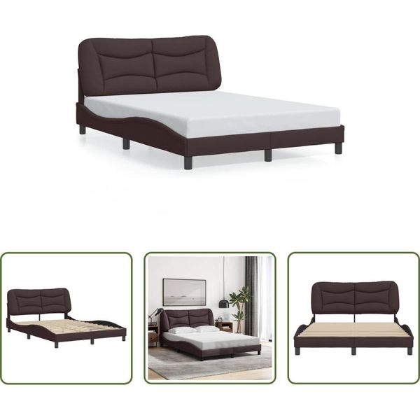 The Living Store Struttura Letto Con Testiera In Tessuto Marrone Scuro 140X200 Cm-image