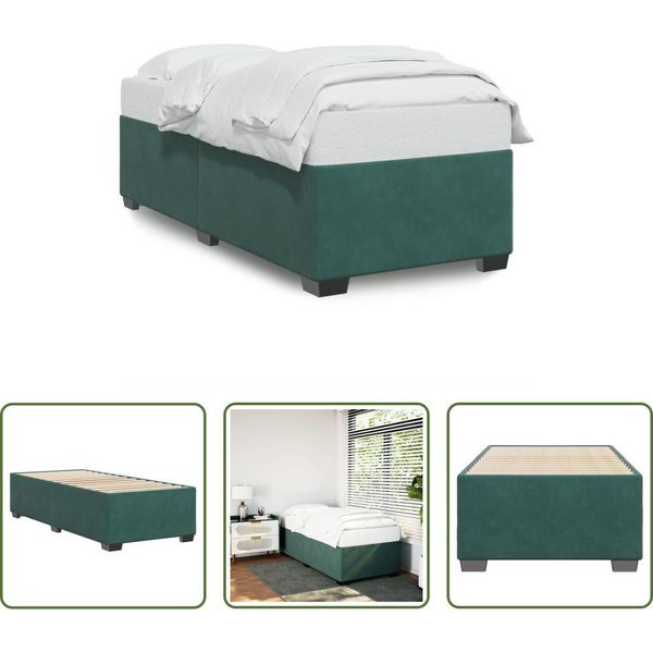 The Living Store Struttura Letto In Velluto Verde Scuro 80X200 Cm-image