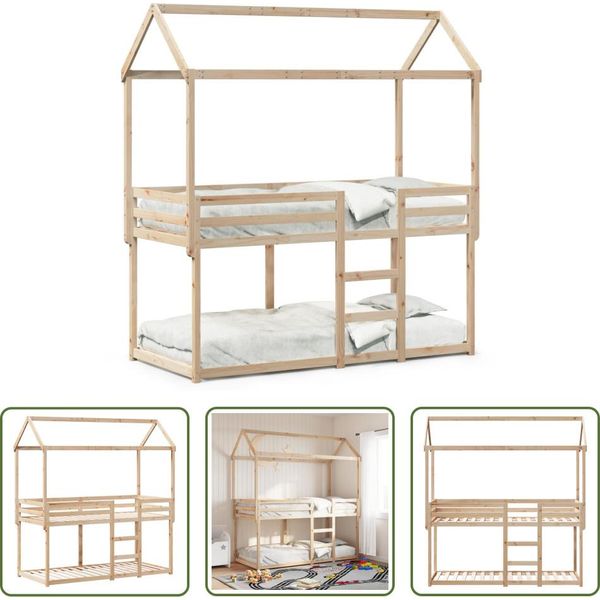 The Living Store Letto A Castello Con Tetto 80X200 Cm In Legno Di Pino Massiccio-image