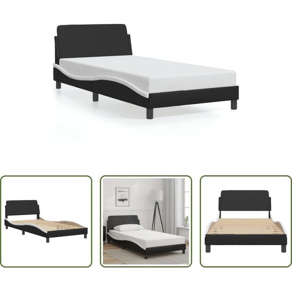 The Living Store Struttura Letto Con Testiera Bianca E Nera 100X200 Cm In Ecopelle-image