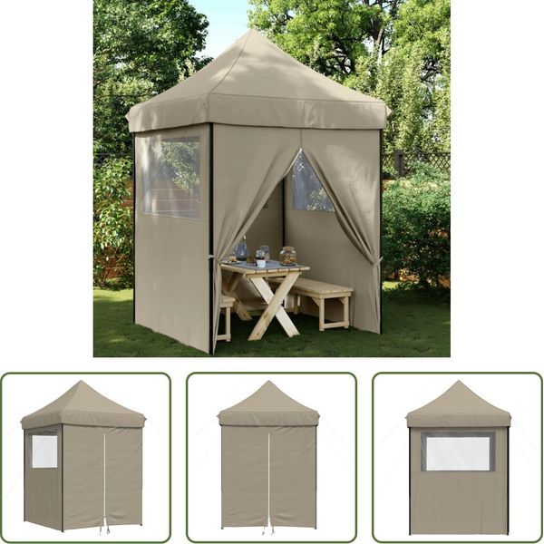 The Living Store Tenda Per Feste Pieghevole Pop-Up Con 4 Pannelli Laterali Taupe-image