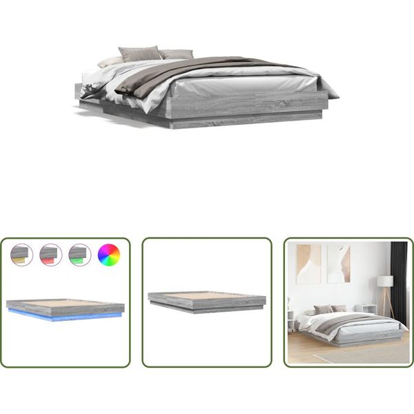 The Living Store Struttura Letto Con Led Grigio Rovere Sonoma 120X200 Cm-image