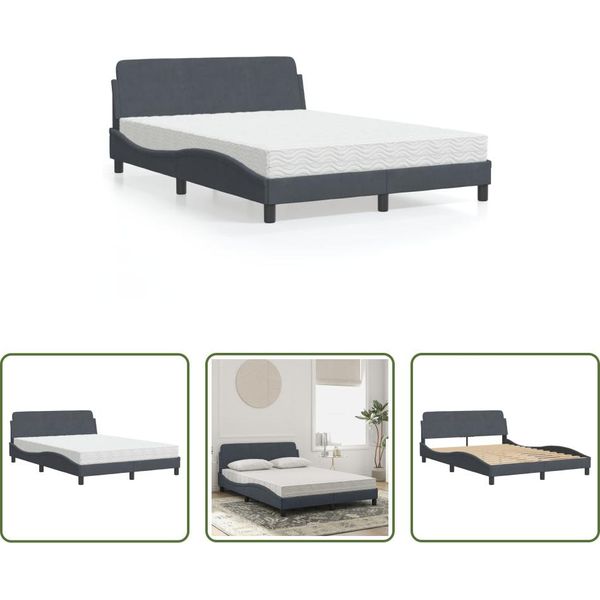The Living Store Letto Con Materasso Grigio Scuro 120X200 Cm In Velluto-image
