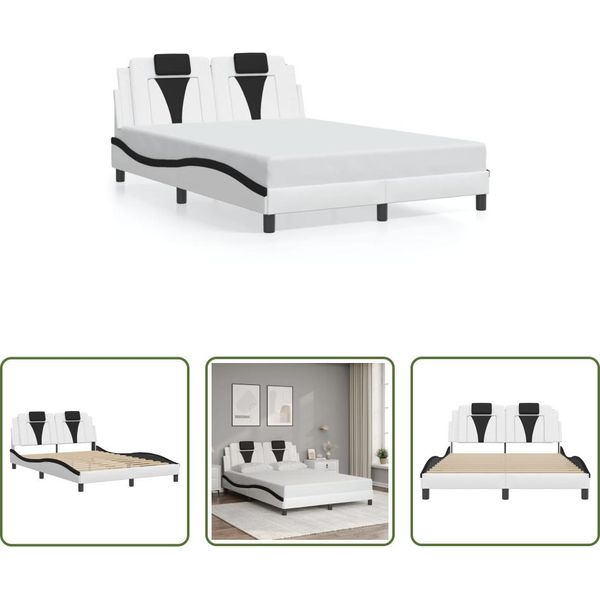 The Living Store Struttura Letto Con Testiera Bianca E Nera 140X200 Cm In Ecopelle-image