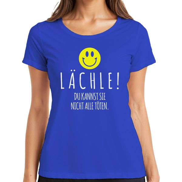 Smile You Can't Kill Them All Black Humour Smiley Ladies T-Shirt, Blu, M-image