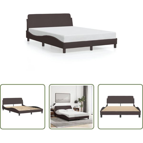 The Living Store Struttura Letto Con Testiera In Tessuto Marrone Scuro 140X200 Cm-image