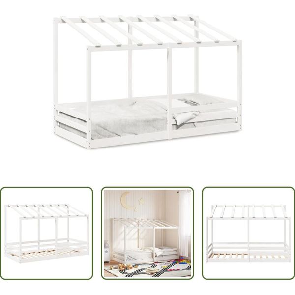 The Living Store Culla Con Tetto Bianco 100X200 Cm In Legno Di Pino Massiccio-image