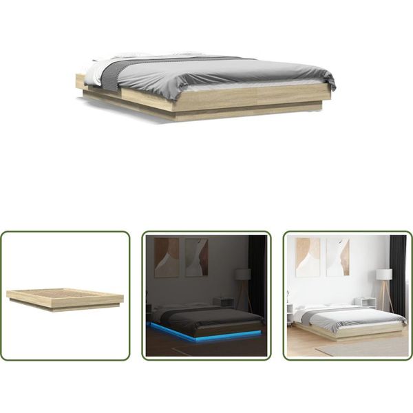 The Living Store Struttura Letto Con Led Rovere Sonoma 120X190 Cm Materiale Legno-image