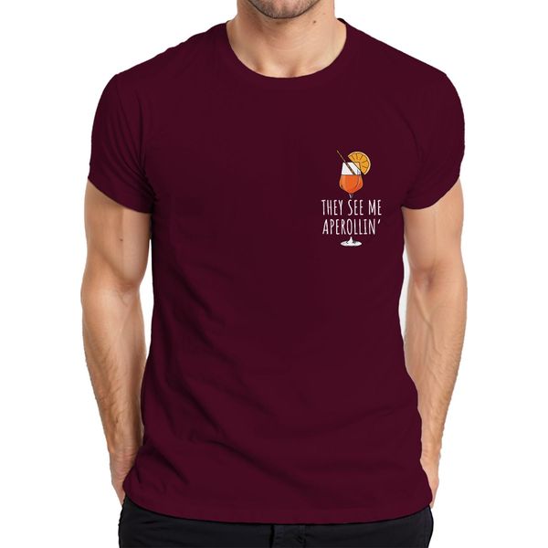 Mi Vedono Aperollin' Aperol Spritz Party Sommer Cocktail Lustig Herren T-Shirt, Borgogna, 3XL-image