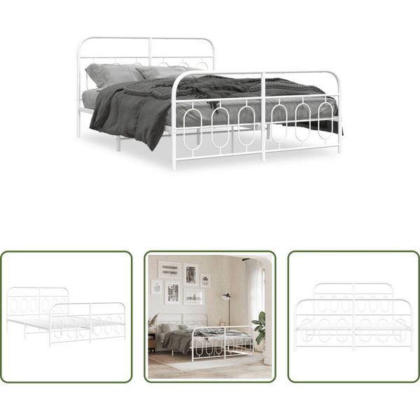 The Living Store Struttura Letto Con Testiera E Pediera In Metallo Bianco 150X200 Cm-image