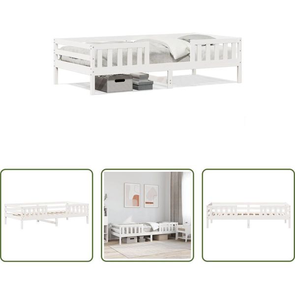 The Living Store Letto In Legno Massiccio Bianco 75X190 Cm Pino-image
