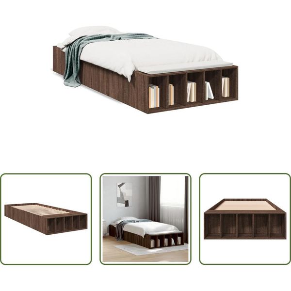 The Living Store Struttura Letto In Rovere Marrone 90X200 Cm In Materiale Ligneo-image