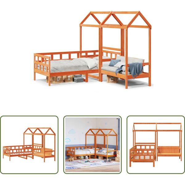 The Living Store Set Letto Da Giorno Con Tetto A Cera Marrone 90X200 Cm In Legno Di Pino Massiccio-image