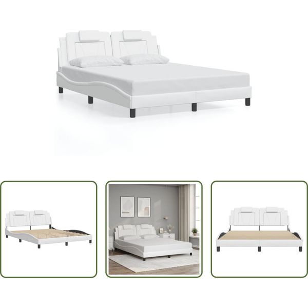 The Living Store Struttura Letto Con Testiera Bianca 160X200 Cm In Ecopelle-image