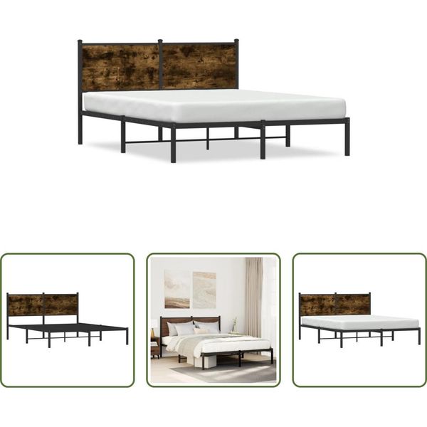 The Living Store Struttura Letto Con Testata In Metallo Rovere Fumé 140X190 Cm-image