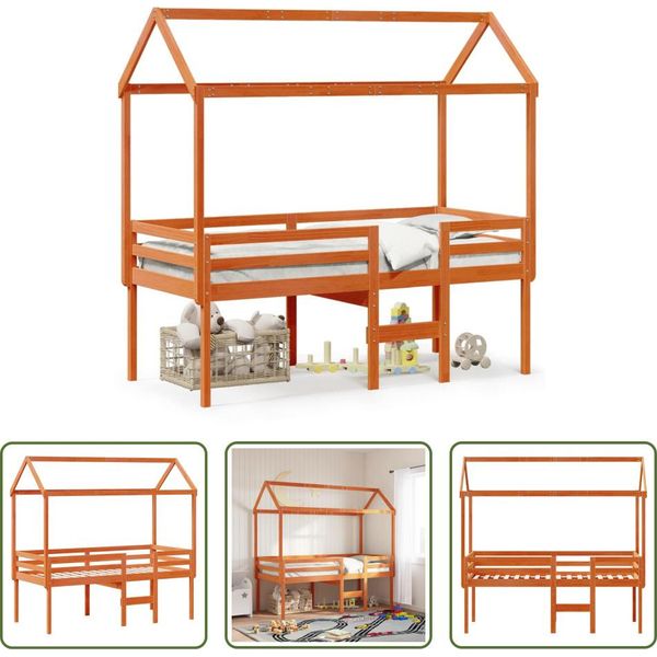 The Living Store Letto A Soppalco Con Tetto A Cera Marrone 80X200 Cm In Legno Di Pino Massiccio-image