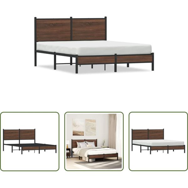The Living Store Struttura Letto Con Testiera In Metallo Effetto Rovere Marrone 150X200 Cm-image
