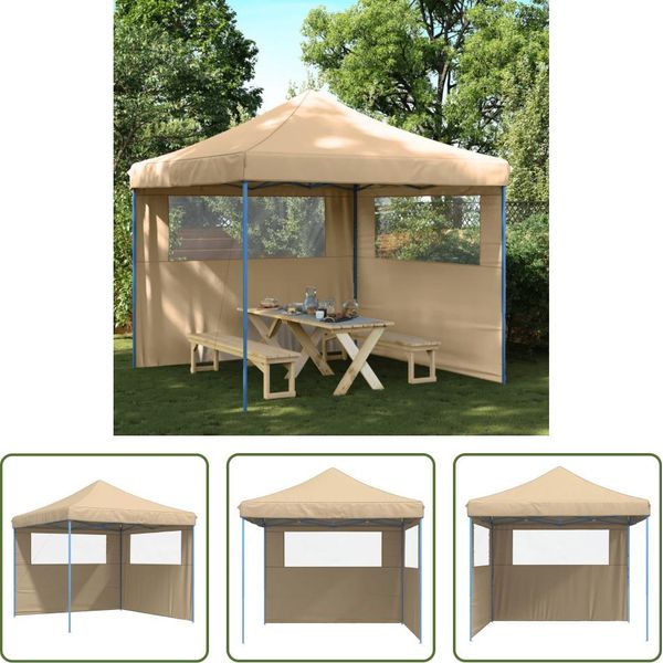 The Living Store Tenda Per Feste Pieghevole Pop-Up Con 2 Pannelli Laterali Beige-image