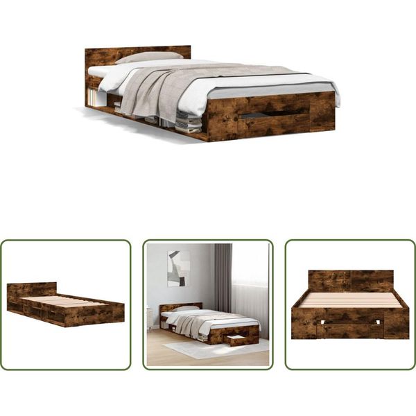 The Living Store Struttura Letto Con Cassetto In Rovere Fumé 75X190 Cm Materiale Legno-image