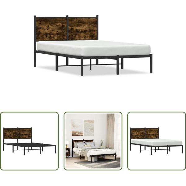 The Living Store Struttura Letto Con Testiera In Metallo Rovere Fumé 120X200 Cm-image