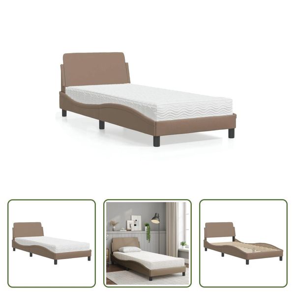 The Living Store Letto Con Materasso Cappuccino-Marrone 90X190 Cm In Ecopelle-image