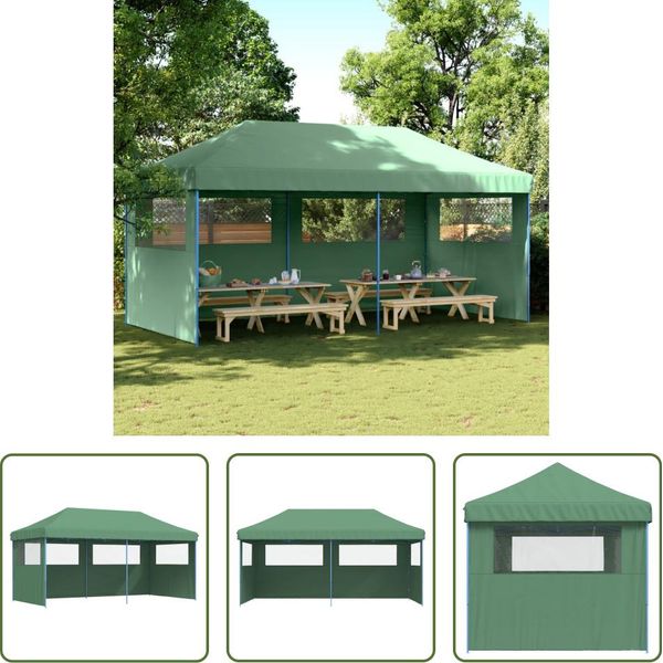 The Living Store Tenda Per Feste Pieghevole Pop-Up Con 3 Pannelli Laterali Verde-image