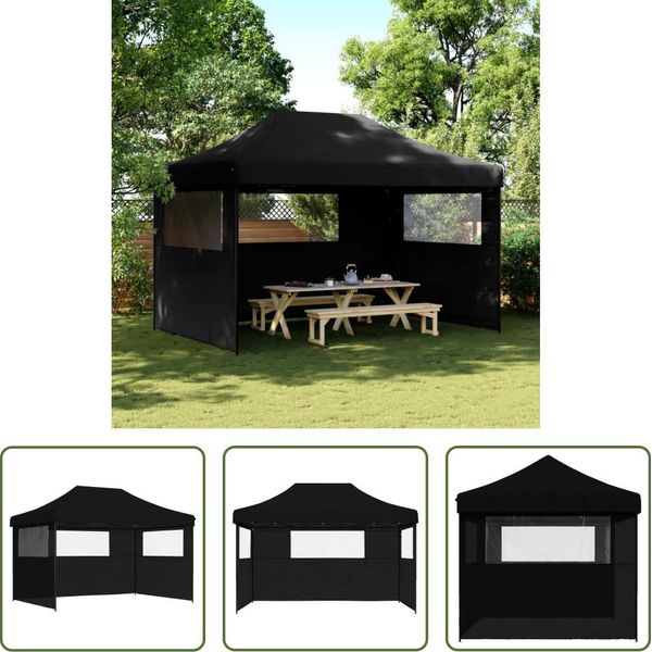 The Living Store Tenda Per Feste Pieghevole Pop-Up Con 3 Pannelli Laterali Nero-image