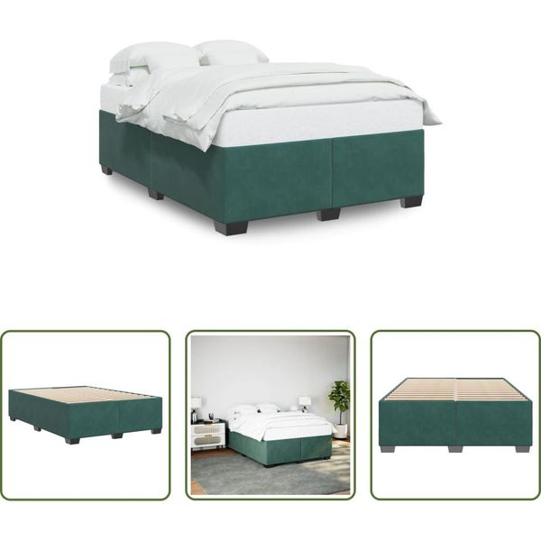 The Living Store Struttura Letto In Velluto Verde Scuro 140X190 Cm-image