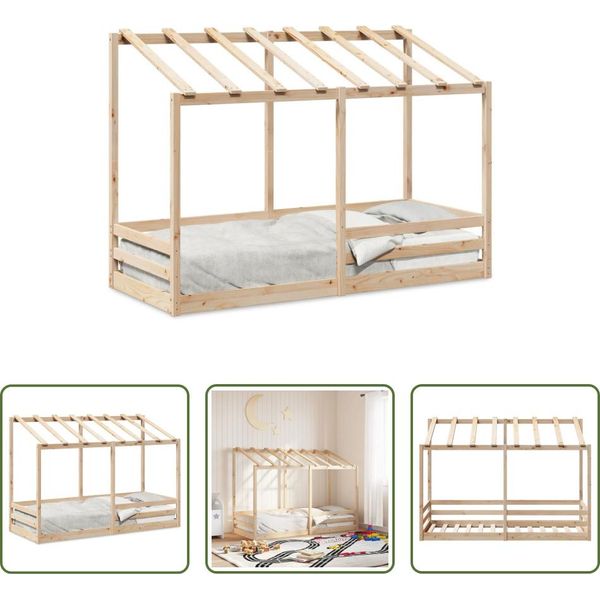 The Living Store Lettino Per Bambini Con Tetto 90X190 Cm In Legno Di Pino Massiccio-image