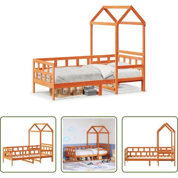 The Living Store Letto Da Giorno Con Tetto A Cera Marrone 80X200 Cm In Legno Di Pino Massiccio-image
