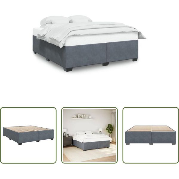 The Living Store Struttura Letto Grigio Scuro 200X200 Cm In Velluto-image