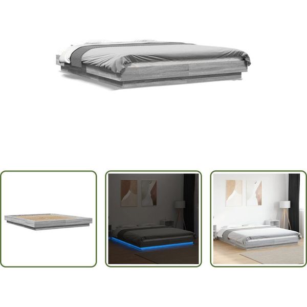 The Living Store Giroletto Con Led Grigio Sonoma 160X200 Cm In Materiale Ligneo-image