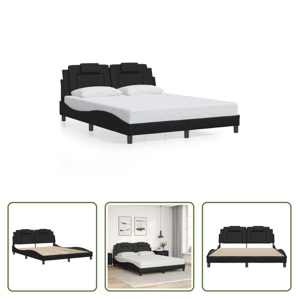 The Living Store Struttura Letto Con Testiera Nera 160X200 Cm In Ecopelle-image