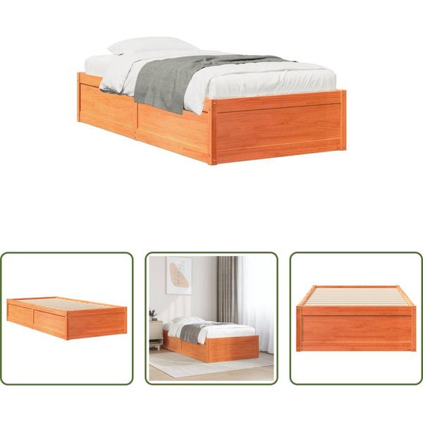 The Living Store Letto In Legno Massiccio Senza Materasso Cera Marrone 90X200 Legno Di Pino-image