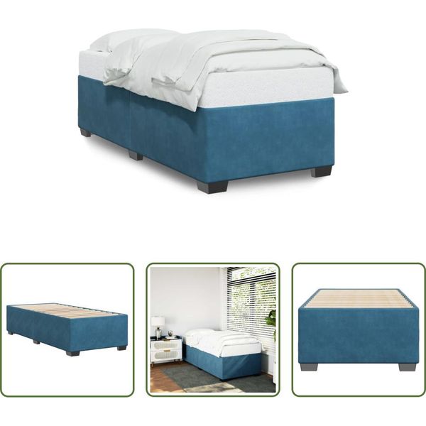 The Living Store Rete Da Letto Blu 90X200 Cm In Velluto-image