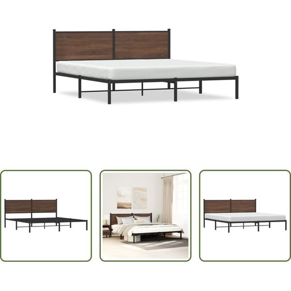 The Living Store Struttura Letto Con Testata In Metallo Effetto Rovere Marrone 180X200 Cm-image