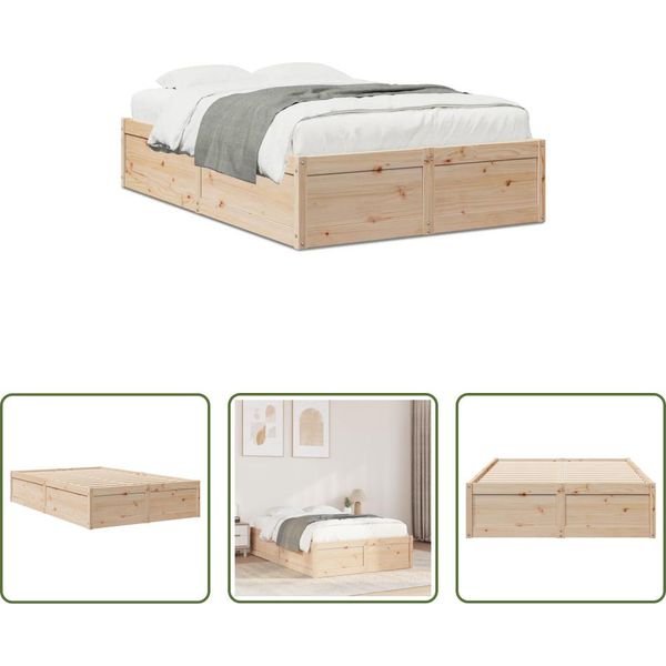 The Living Store Letto In Legno Massiccio Senza Materasso 135X190 Cm In Legno Di Pino-image